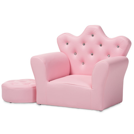 BAXTON STUDIO Ava Modern Pink Faux Leather 2-Piece Kids Armchair and Footrest Set 151-9236